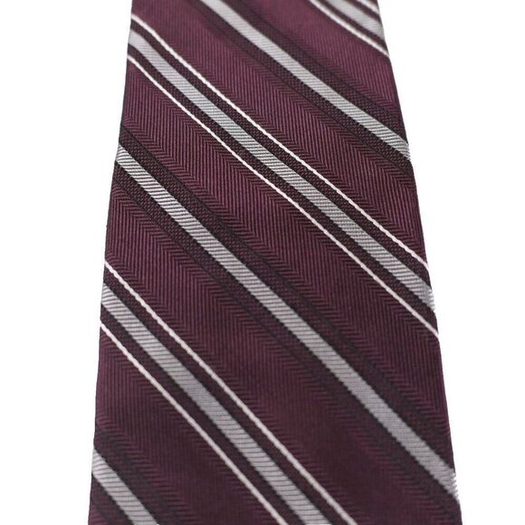 Jos A Bank Signature‎ Collection Burgundy Striped Woven Silk Tie - Picture 2 of 6